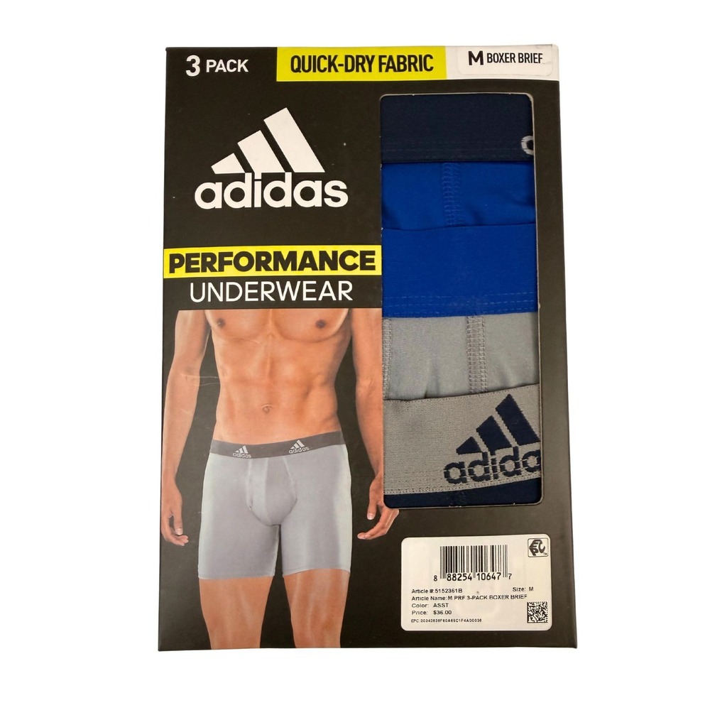 Adidas Men's Performance Boxer Briefs 3-Pack Quick Dry Underwear‎ size M